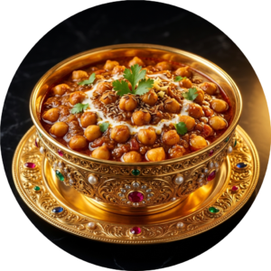 Chana masala in golden bowl