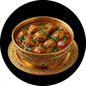 Kerala chicken curry in golden bowl