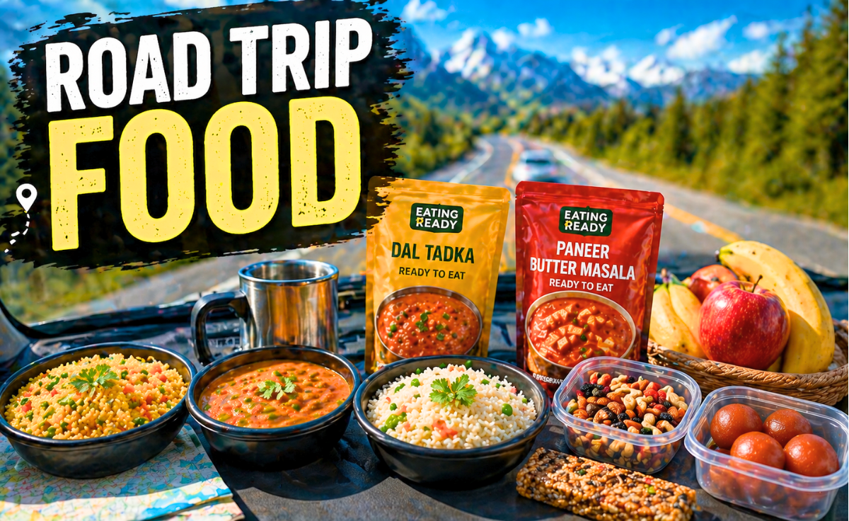 Best food for road trips including ready to eat meals, snacks, fruits, and travel friendly food options for long drives