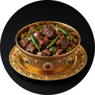 Buffalo meat chilli in golden bowl
