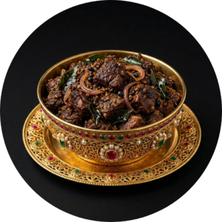 Buffalo meat roast in golden bowl