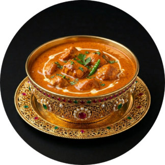 Butter chicken in golden bowl