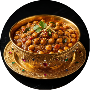 Chana curry in golden bowl
