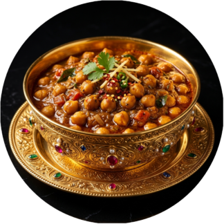 Chana curry in golden bowl