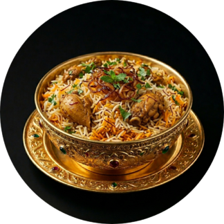 Chicken biryani in golden bowl