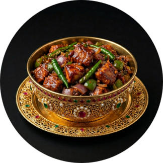 Chilli chicken in golden bowl