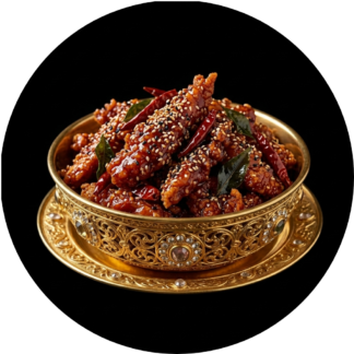Dragon chicken in golden bowl