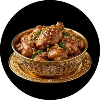 Garlic chicken in golden bowl