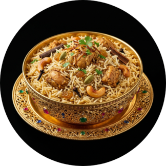 Chicken ghee rice in golden bowl
