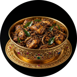 Chicken pepper fry in golden bowl