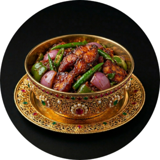 Dry chilli fish in golden bowl