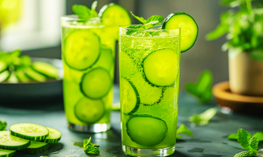 cucumber mint drink chilled summer beverage with ice