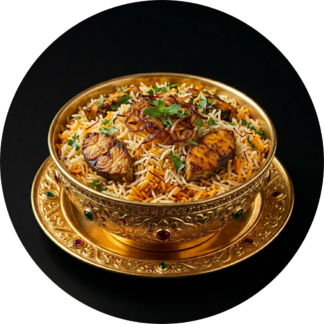 Fish biryani in golden bowl