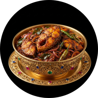 Fish roast in golden bowl