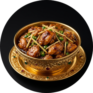Ginger chicken in golden bowl