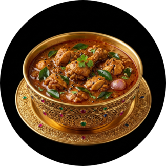 Kerala chicken curry in golden bowl