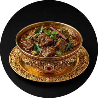 Meat curry in golden bowl