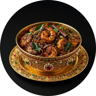 Prawn roast in golden bowl