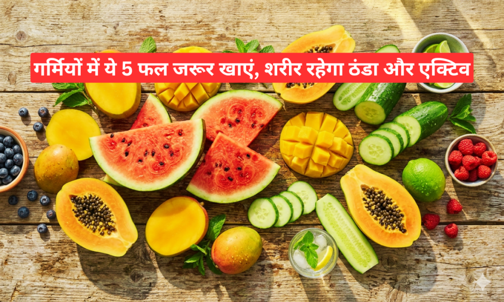 fresh summer fruits watermelon mango papaya cucumber healthy food