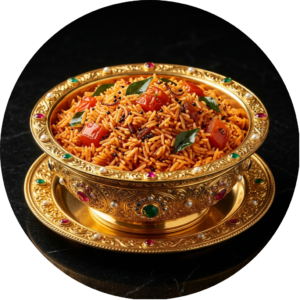 Tomato rice in golden bowl