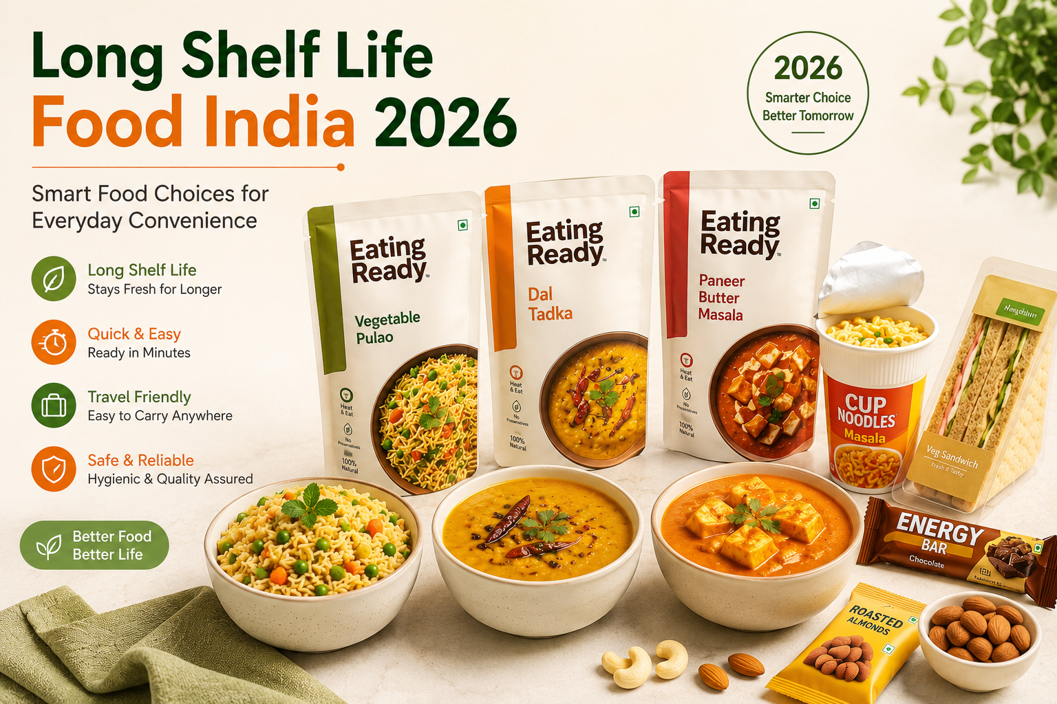 long shelf life food india 2026 with eating ready ready to eat meals and quick foods