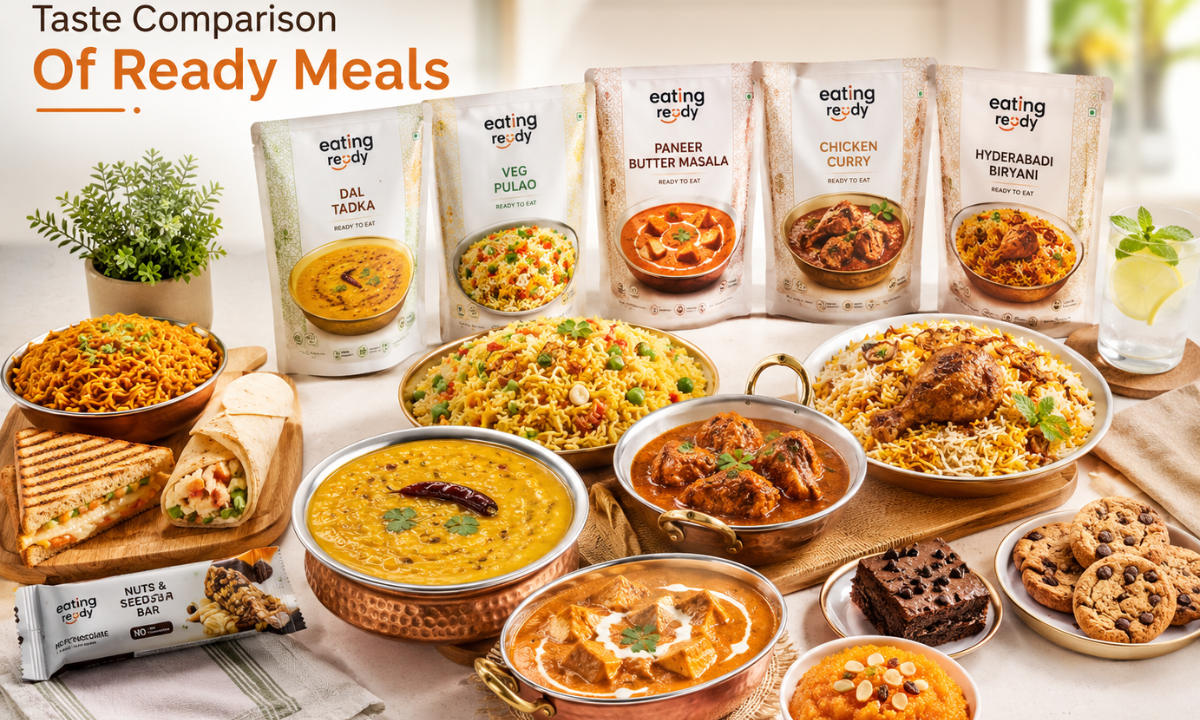 taste comparison of ready meals with eating ready meal packets and delicious food dishes